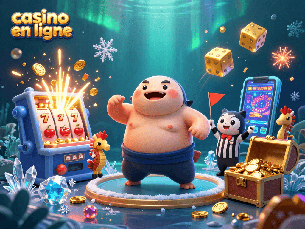 Jouez à des jeux de casino en ligne avec un fugu sumo et une ambiance festive sous-marine.