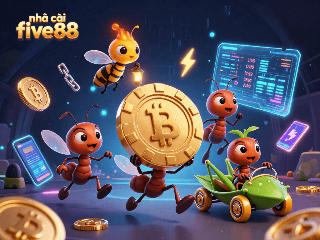 Experience exciting wins at nhà cái five88 with a heist of gold poker chips by cartoon ants!