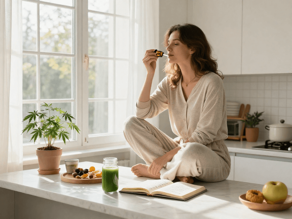 Meilleur site pari en ligne - Huile CBD organique pour un mode de vie sain dans une cuisine lumineuse.