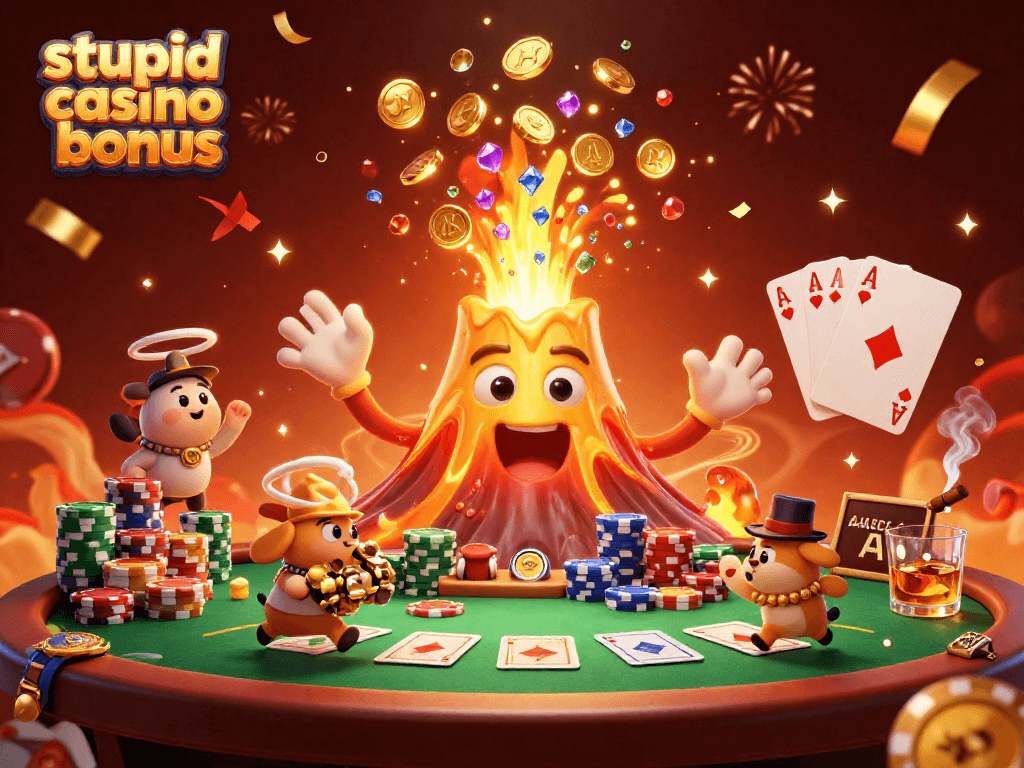 Profitez du bonus Stupid Casino avec un volcan en or et de nombreux trésors, idéal pour les joueurs!