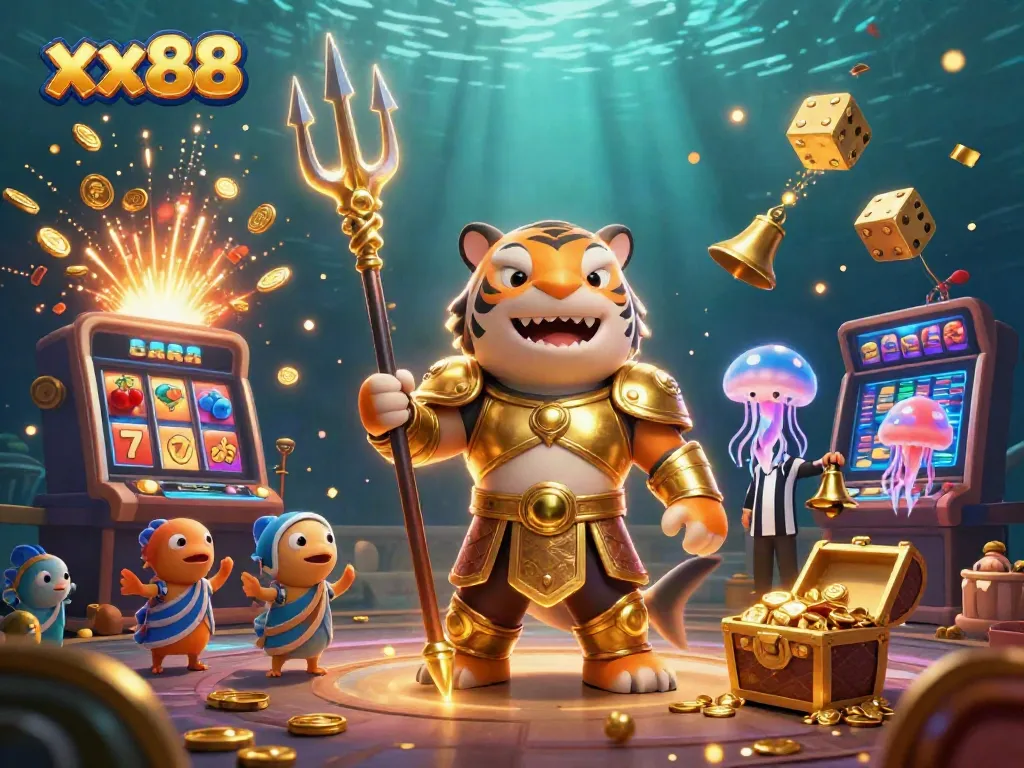 Immerse in the thrilling world of xx88 with a lively underwater casino scene.