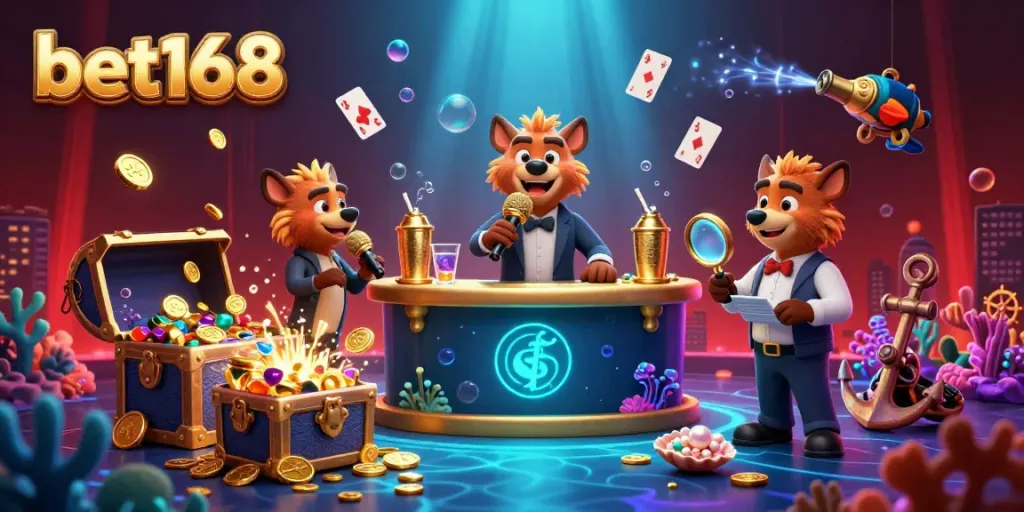 Experience the excitement of betting at bet168 with a vibrant 3D hyena comedy casino scene.