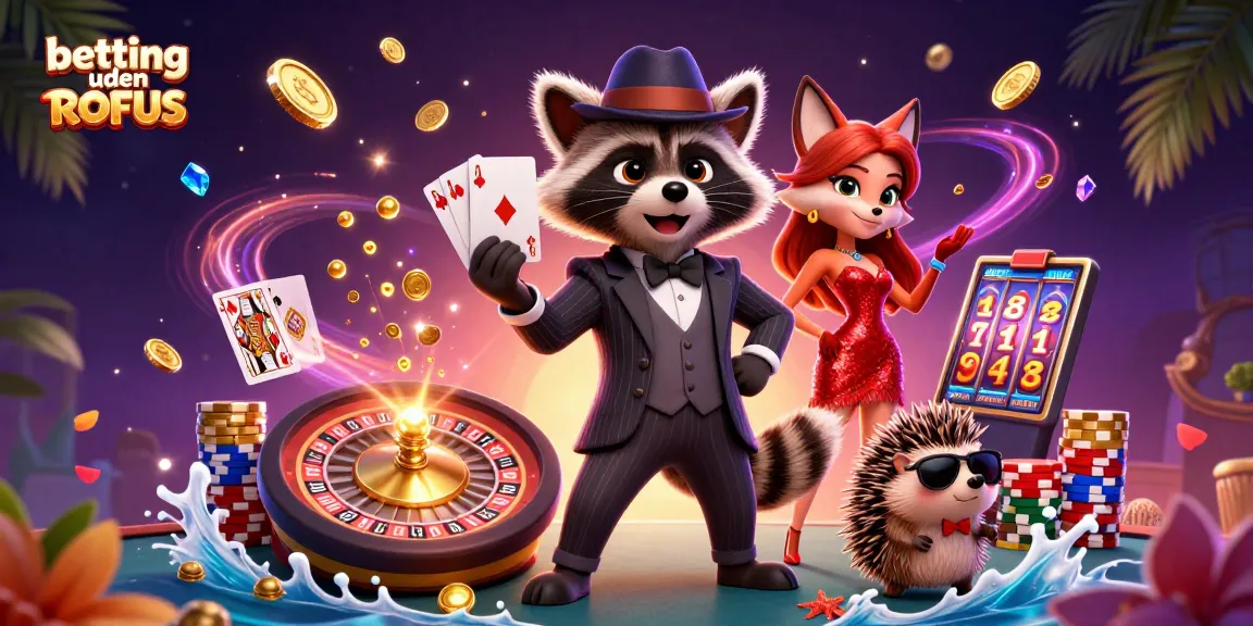 Experience betting uden ROFUS with vibrant scenes of a raccoon, a fox, and a hedgehog in a lively casino