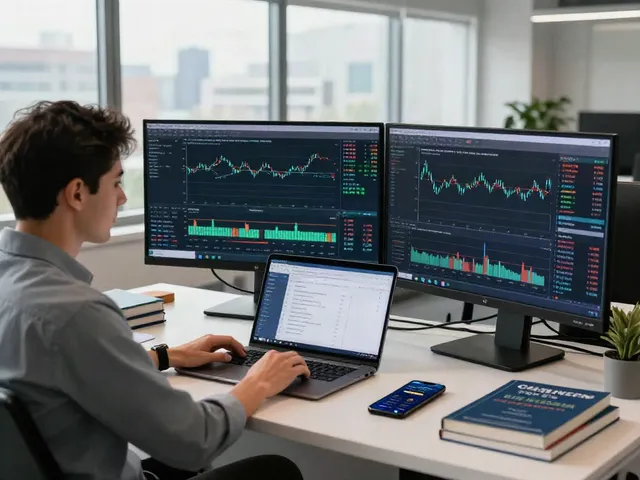 Interface de Couponeau affichant des données de trading sur des écrans modernes dans un bureau lumineux.