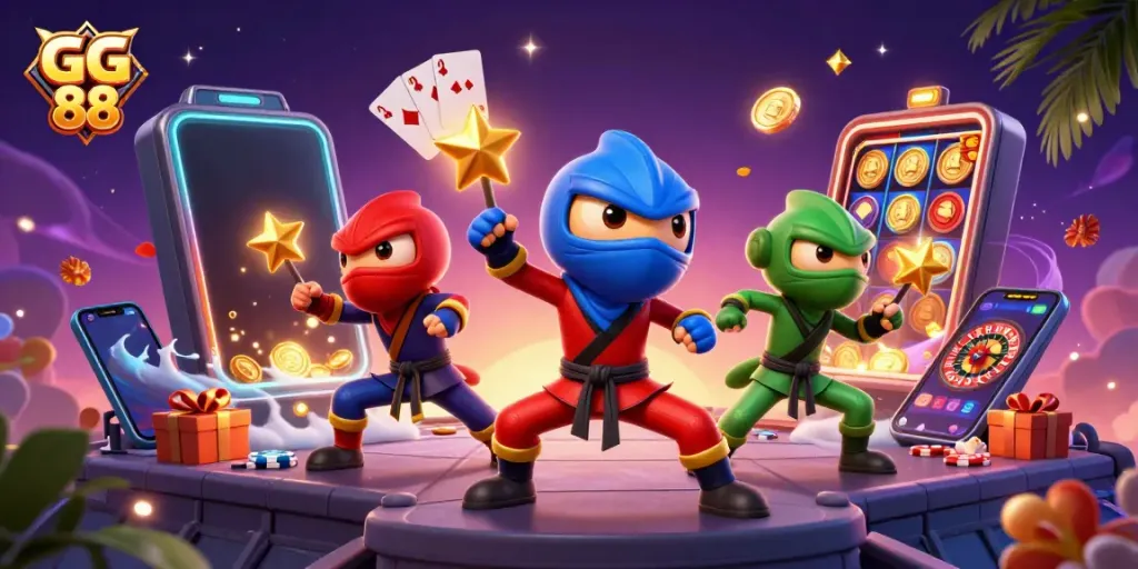Engage with GG 88 action featuring vibrant ninja chameleons and dynamic gambling elements