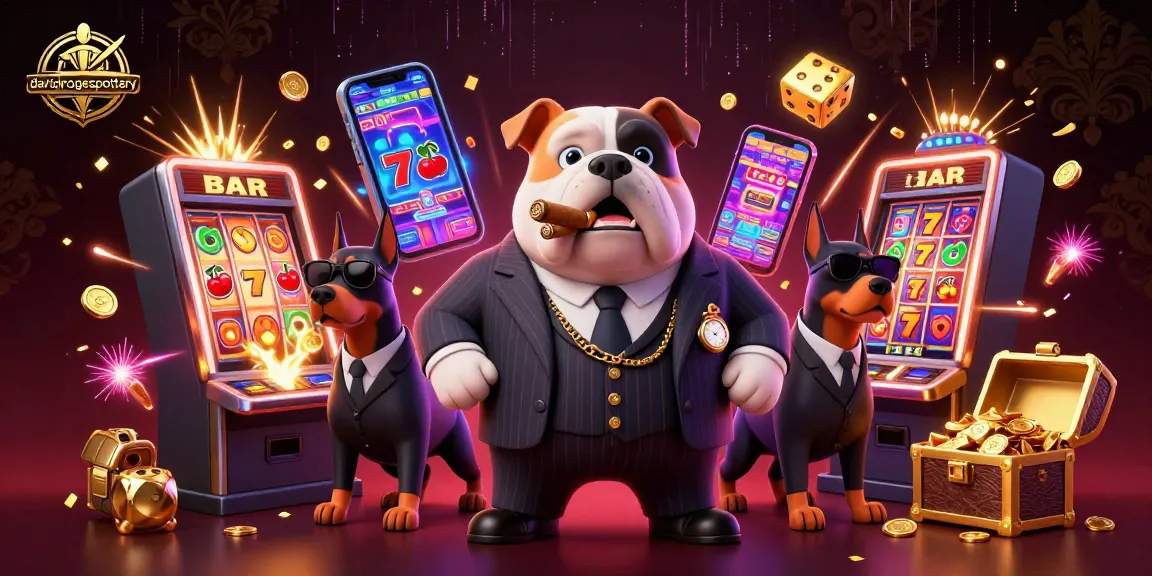 davidrogerspottery showcases a vibrant 3D scene with a mafia bulldog, jackpot slot machines, and golden dice.