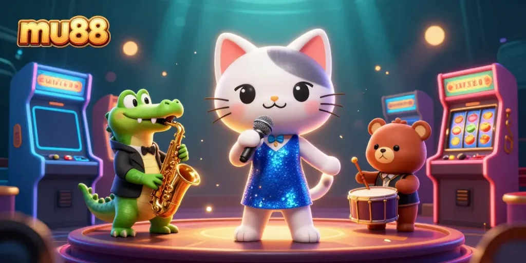 Join the fun at mu88 casino with this vibrant 3D illustration featuring engaging game elements and lively characters.