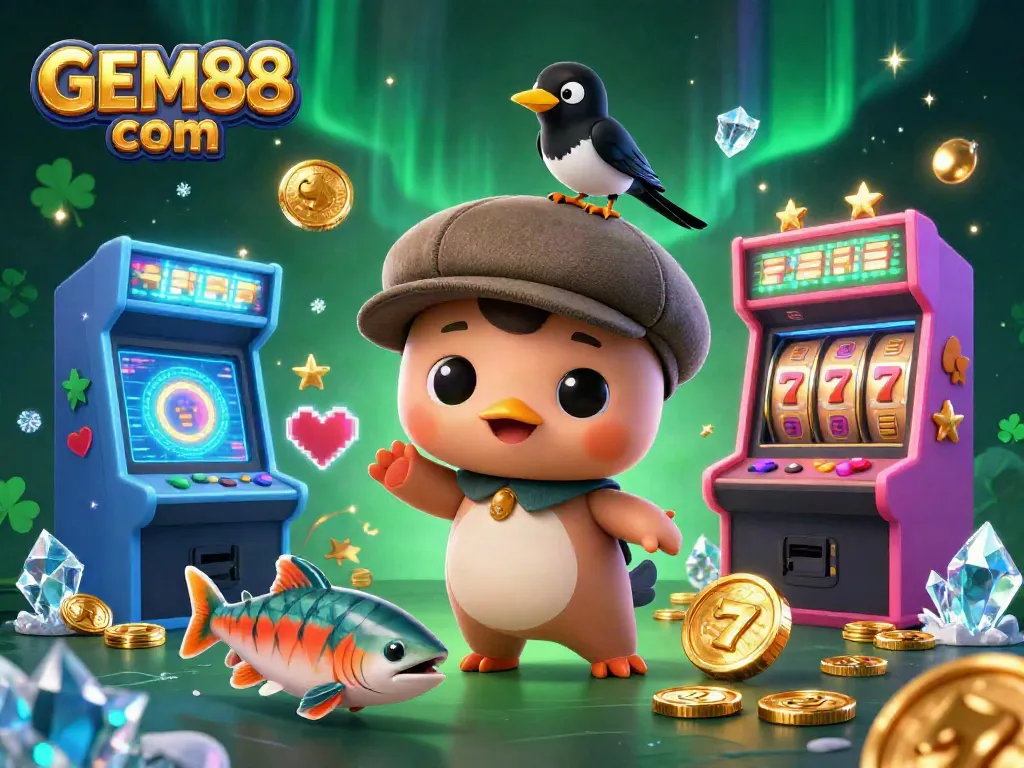 Engage in GEM88 com’s thrilling experience with charming characters amidst vibrant 3D casino elements.