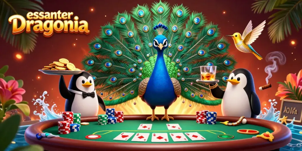 Jouer à Dragonia avec un paon aristocratique et un pingouin majordome au casino