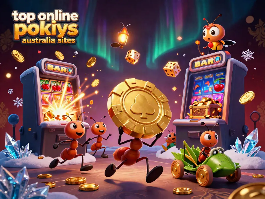 Experience top online pokies Australia sites with a whimsical heist scene featuring ants, a firefly, and a grasshopper!