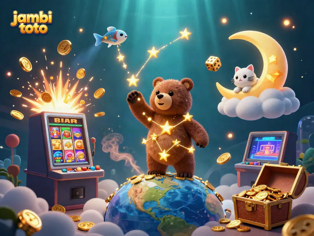 Experience the captivating jambi toto universe with this ultra-detailed scene showcasing a constellation bear and exciting casino elements.