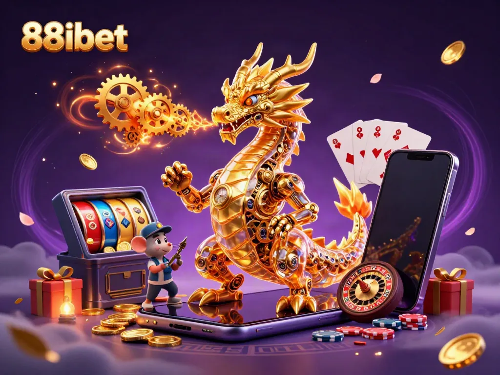 88ibet showcases a magical gaming experience with a golden dragon and engaging casino elements.