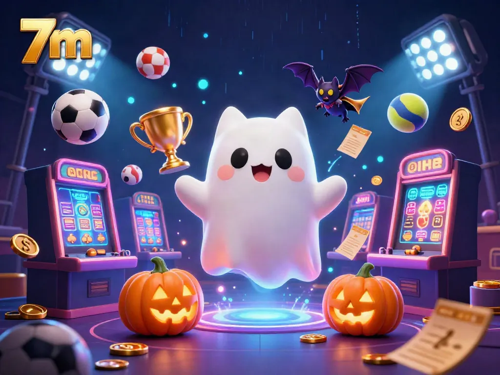 Experience the excitement of 7m with a lively ghost cat and a vampire bat in a haunted casino scene.