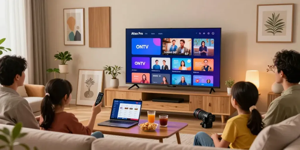 Atlas pro ontv en streaming sur un téléviseur dans un salon cozy