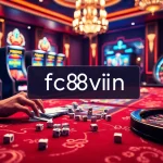Experience high-stakes gaming at FC88vin's luxurious casino table surrounded by vibrant slot machines.