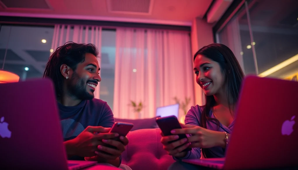 Engaging adults in a lively sex chat on modern devices in a cozy environment