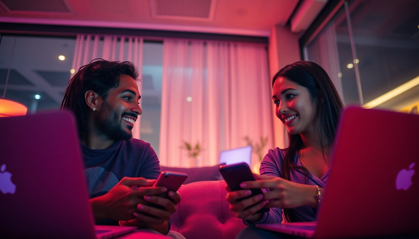 Engaging adults in a lively sex chat on modern devices in a cozy environment