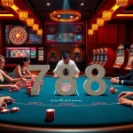 Engage in thrilling gameplay at 6789 casino, featuring vibrant slot machines and a stylish poker table.