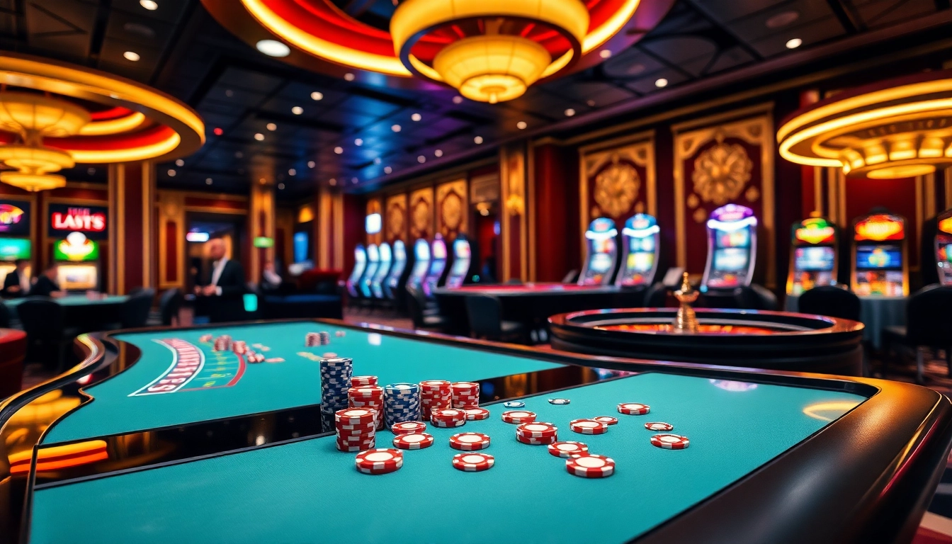 GACAM888 casino scene showcasing vibrant gaming tables and engaging live dealers.