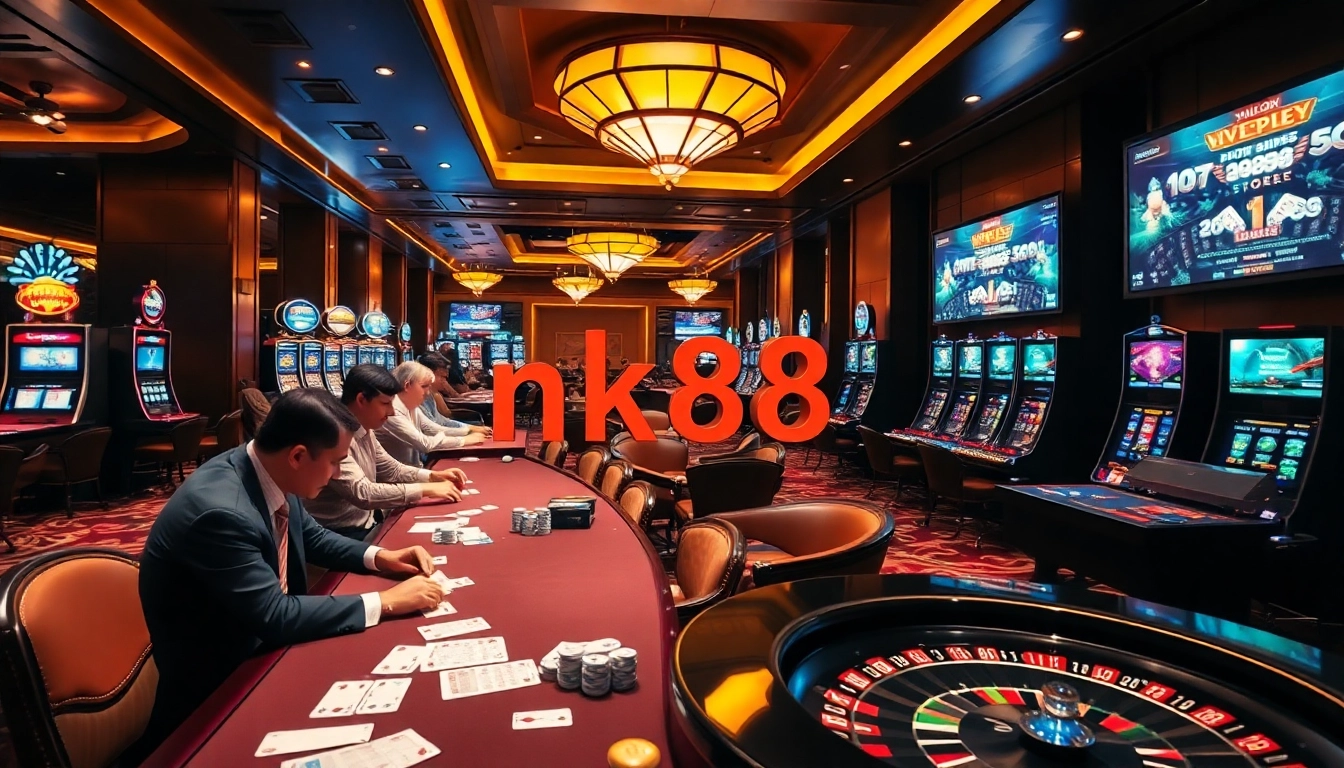 Experience the thrill of nk88 bio with vibrant casino visuals showcasing high-stakes gambling action.