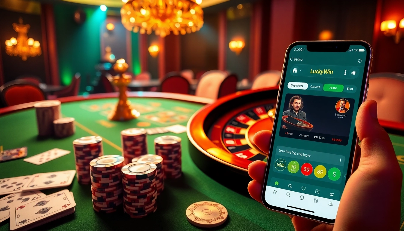 Experience the excitement of luckywin as players engage in online gambling with vibrant casino elements.