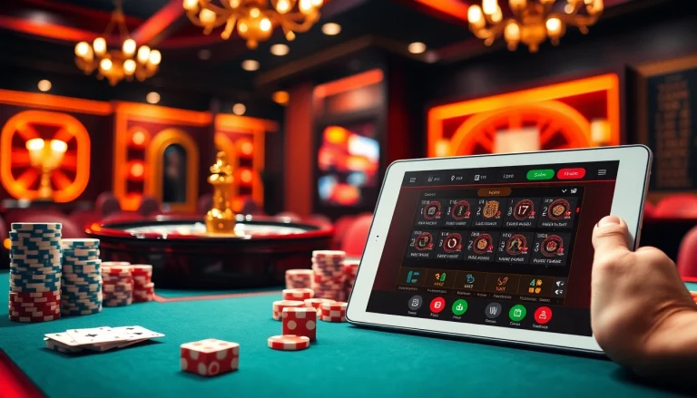 DOLA789 casino gaming experience with professional dealer, poker chips, and thrilling ambiance.