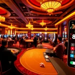 Experience thrilling games at 68VIP's luxurious casino with poker tables and slot machines.