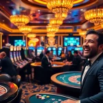 Exciting gaming atmosphere at crypto casinos with vibrant slot machines and poker tables.