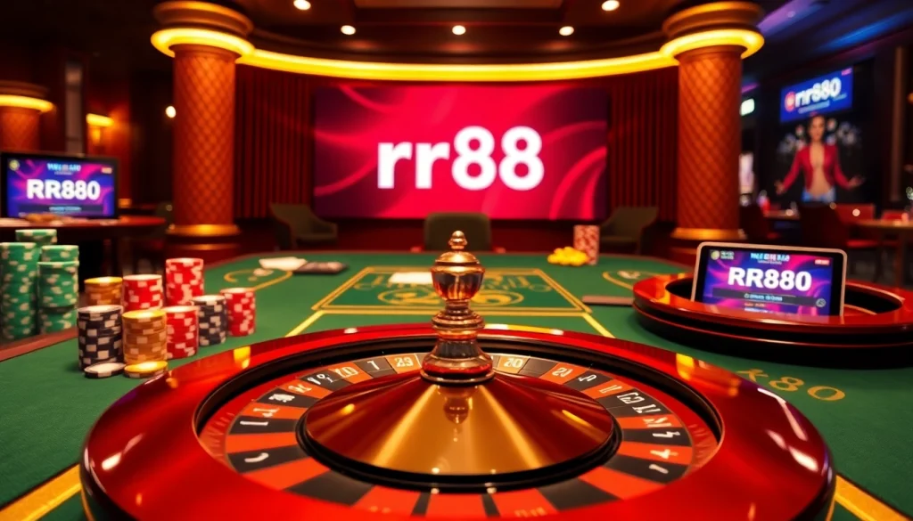 Experience the thrill of online gambling with the rr88 link interface showcasing vibrant casino elements.