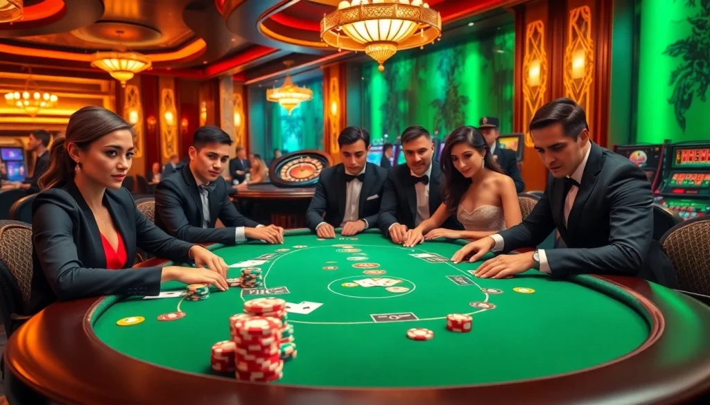 Engaged players at a poker table showcase high stakes excitement on https://b52club.forum/ with colorful chips and cards.