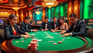 Engaged players at a poker table showcase high stakes excitement on https://b52club.forum/ with colorful chips and cards.