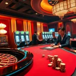 Siu88 casino scene featuring an elegant roulette wheel, vibrant slot machines, and engaging dealers.
