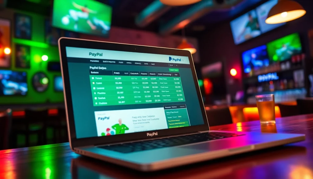Découvrez un site de paris sportifs avec paypal sur un ordinateur portable dans un bar dynamique.