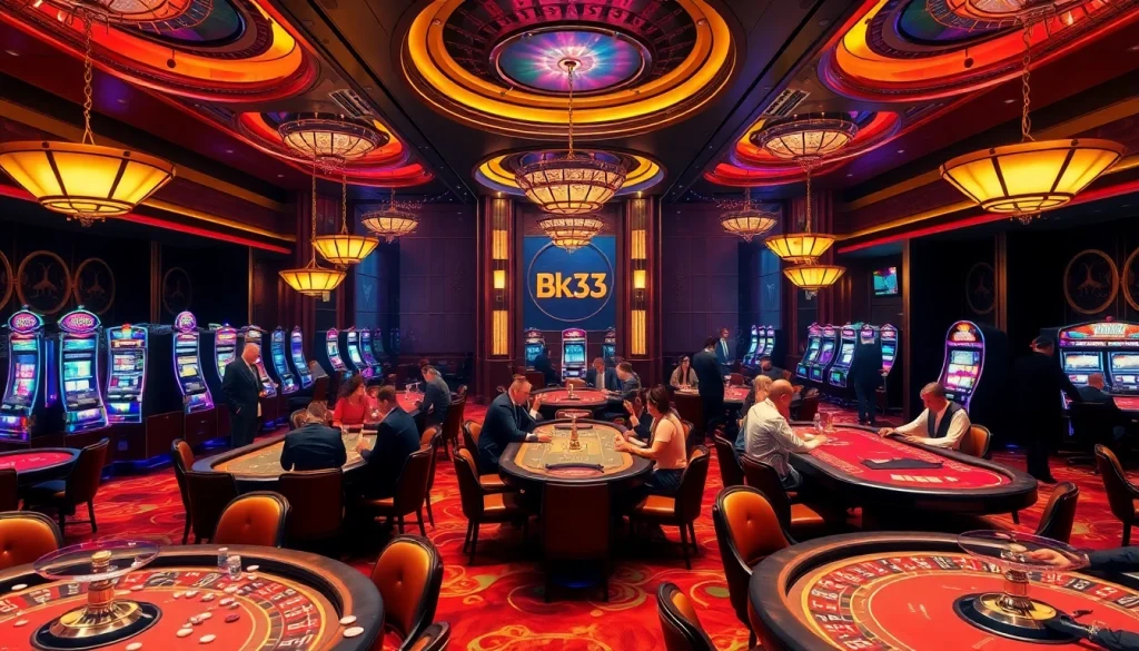 The Bk33 club excitingly features players at luxury casino tables, highlighting thrill and elegance.