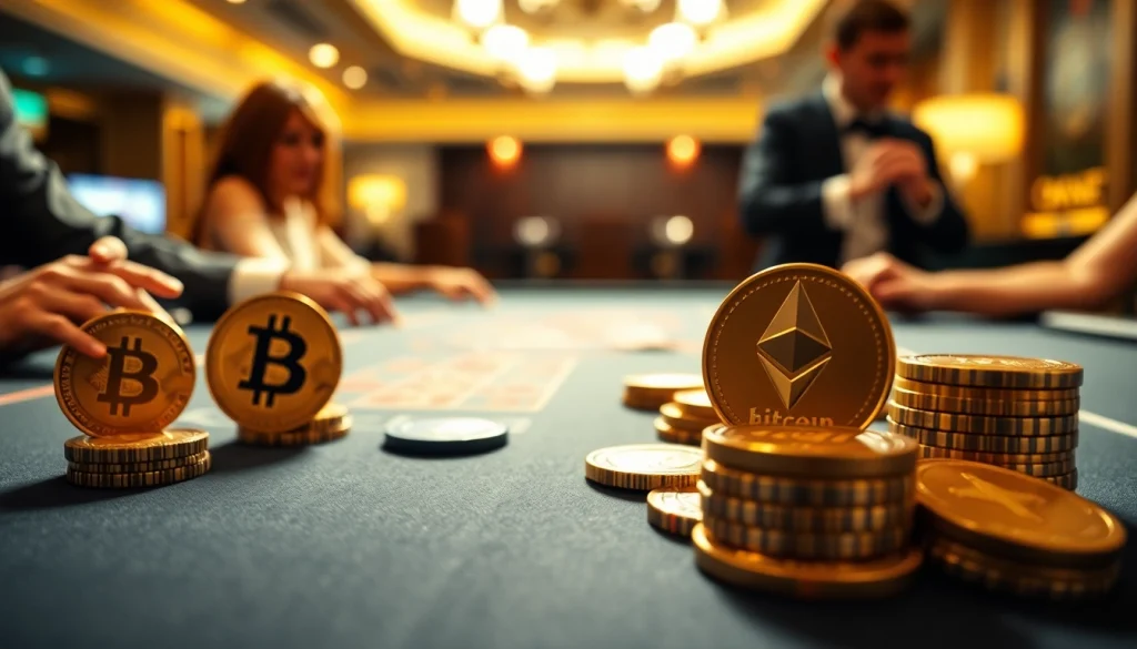 Gamble with confidence at a casino crypto en ligne with Bitcoin and Ethereum chips on the gaming table.