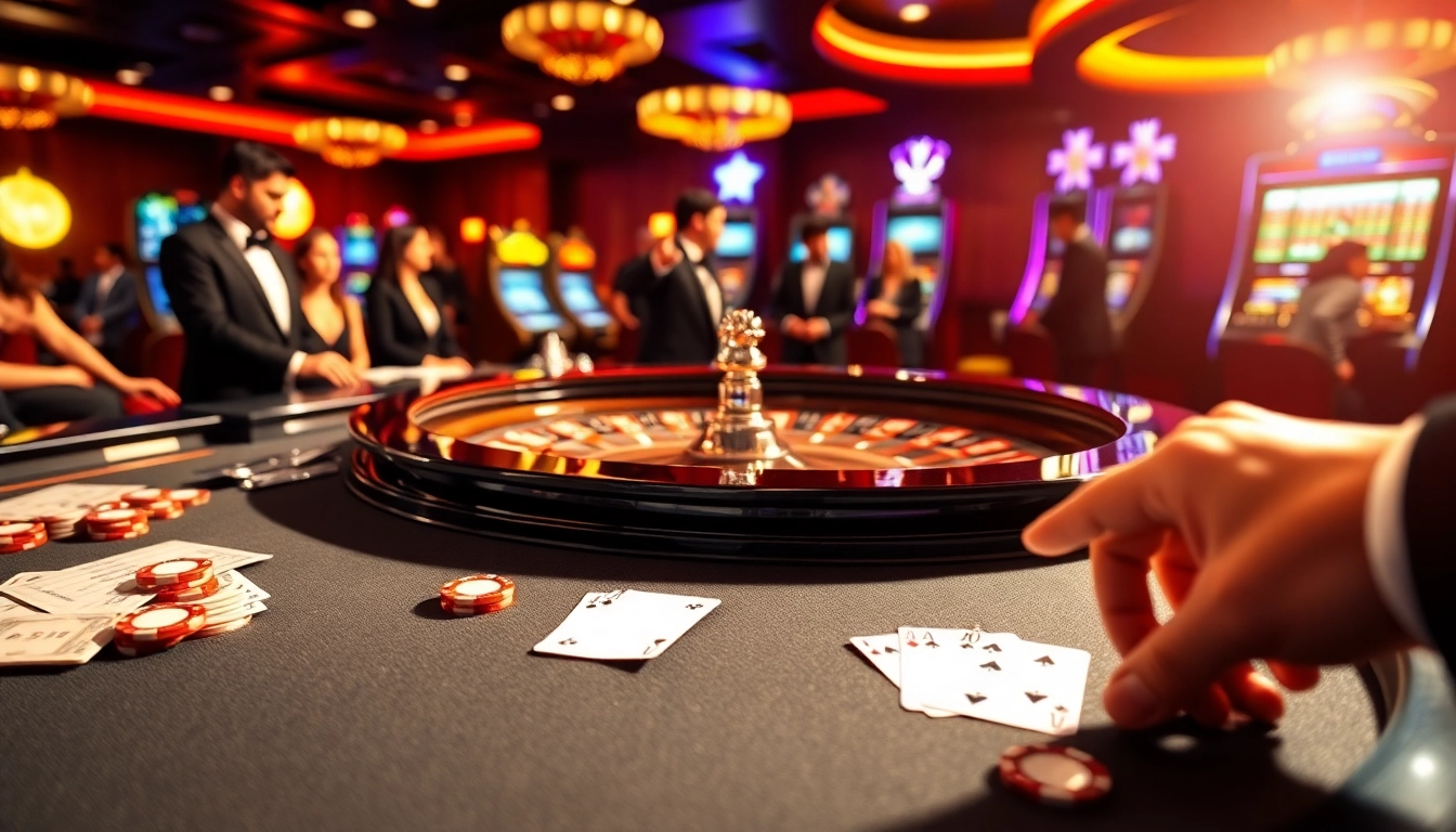 Players enjoying the thrilling ambiance of rr88 đăng nhập at a luxurious casino table.