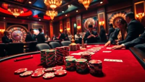 Engaging scene showcasing meilleurs sites de paris sportifs with poker chips and roulette wheel.