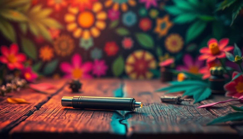 Buy DMT in Colorado with a stylish vape pen showcasing psychedelic elements.