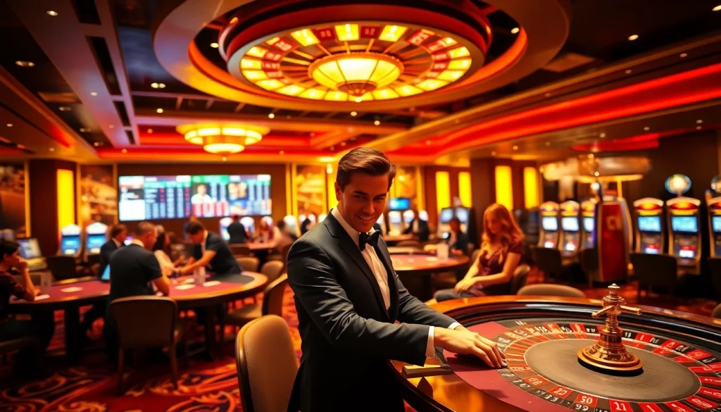 Exciting casino gaming scene featuring roulette and poker tables with S8 branding.
