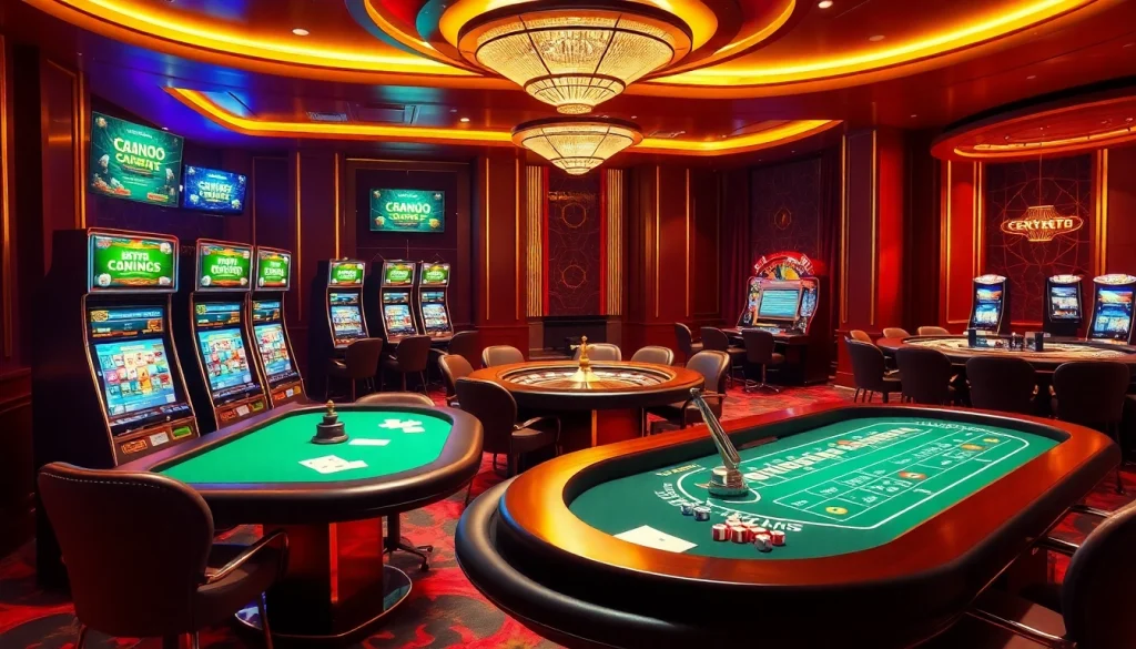 Experience the thrill of crypto casinos with vibrant gaming tables and digital interfaces.