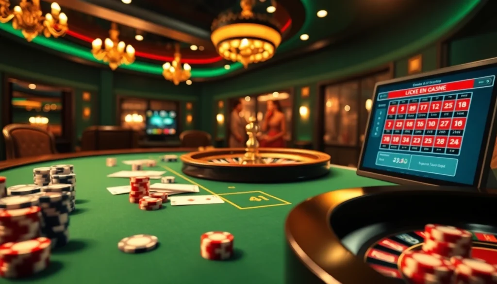 Experience casino en ligne france légal with a vibrant gaming table and roulette wheel.
