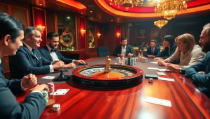 Players enjoying thrilling games at 32WIN COM casino, with vibrant poker chips and cards.
