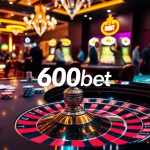 Experience excitement at 600bet with vibrant casino elements showcasing games and camaraderie.
