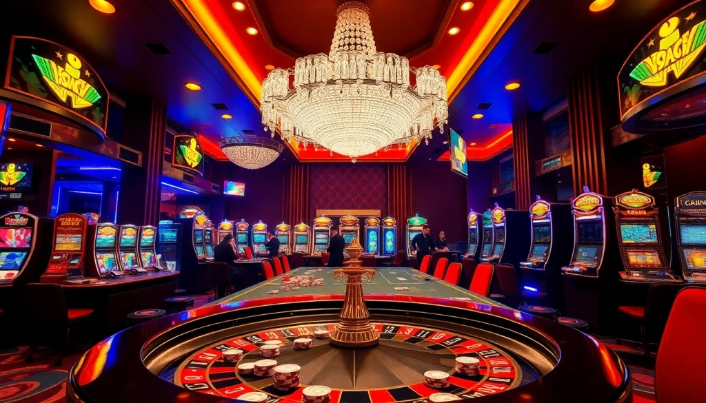 Intense gaming action at nhà cái 789win's luxurious casino featuring roulette and poker tables.