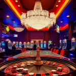 Intense gaming action at nhà cái 789win's luxurious casino featuring roulette and poker tables.