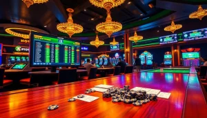 Exciting scene of bettors using meilleurs sites de paris sportifs at a vibrant casino table.