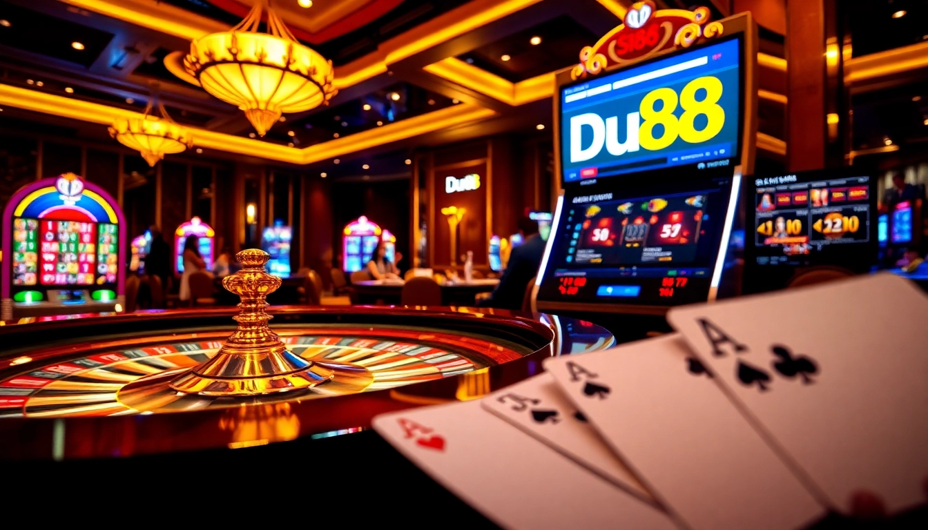 Dive into the excitement of Du88 as players enjoy thrilling roulette and slot games in a luxurious casino setting.