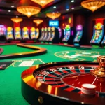 Experience thrilling gameplay at FC88 with vibrant casino tables and a roulette wheel.