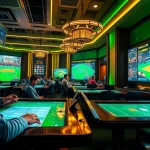 Thrilling Thể Thao LC88 sports betting scene featuring vibrant displays and engaged gamblers.