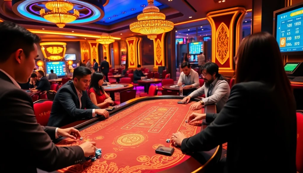 Experience the excitement of tai xiu online gambling with colorful dice and vibrant casino tables.